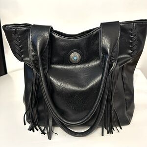 Black shoulder strap tote/purse with turquoise accent